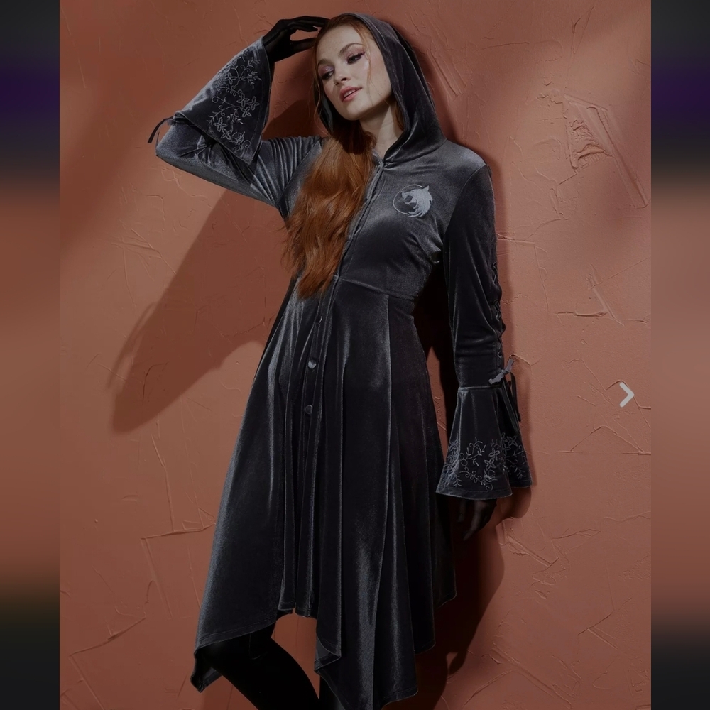 The Witcher Gray Velvet Hooded Cardigan